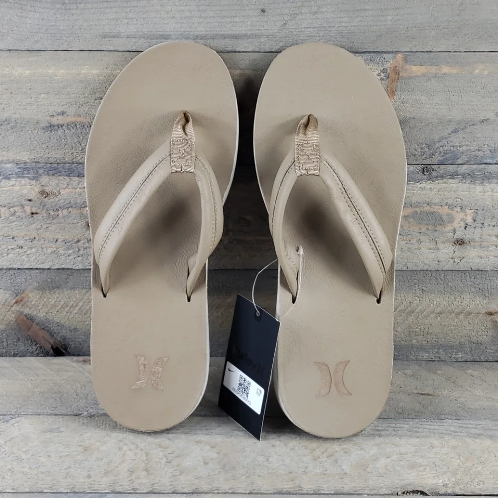 Hurley Lunar Leather Sandals Flip Flops Khaki